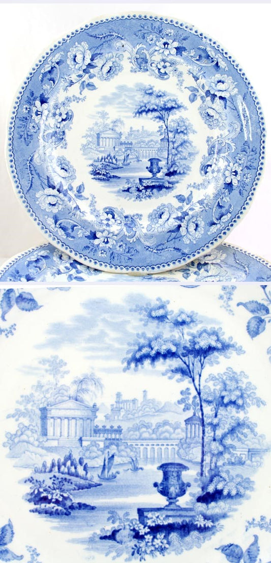 4 19th Century Antique Jacksons English Florentine Villas Dinner Plates