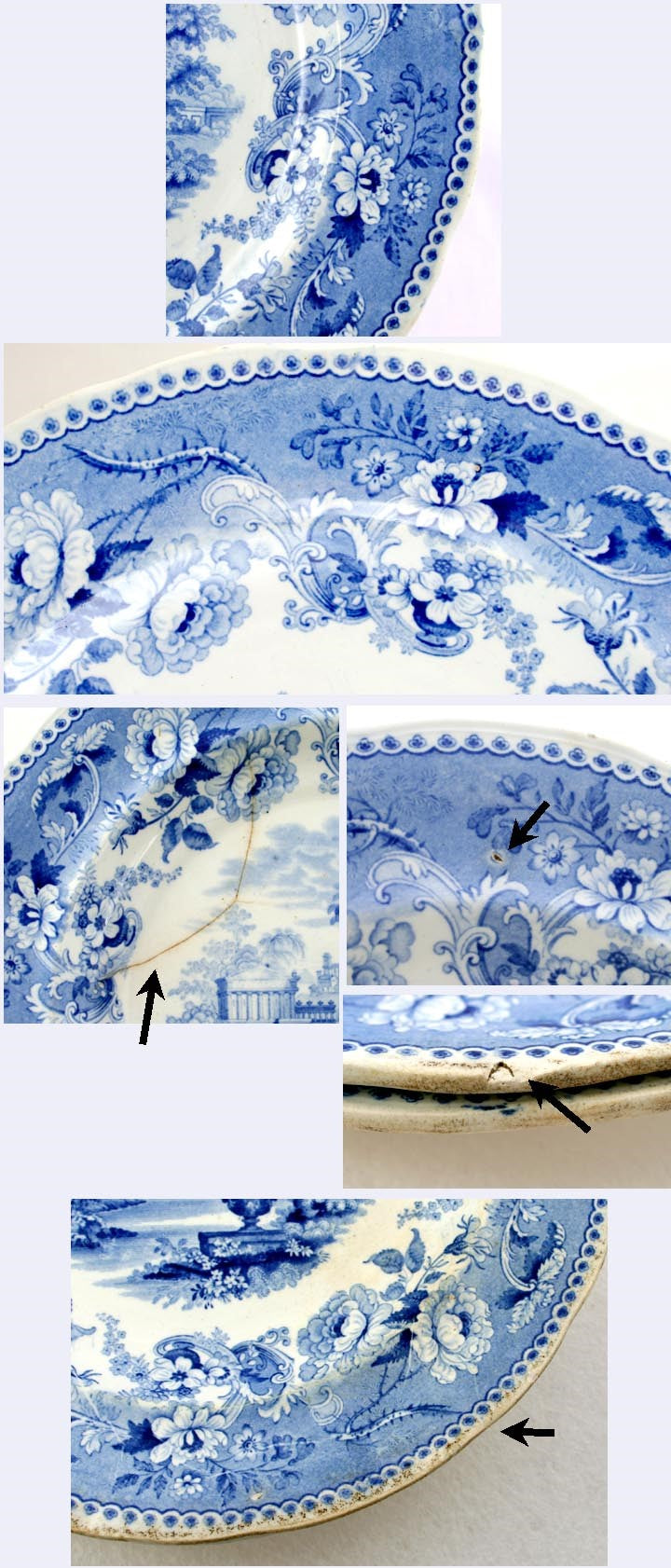 4 19th Century Antique Jacksons English Florentine Villas Dinner Plates