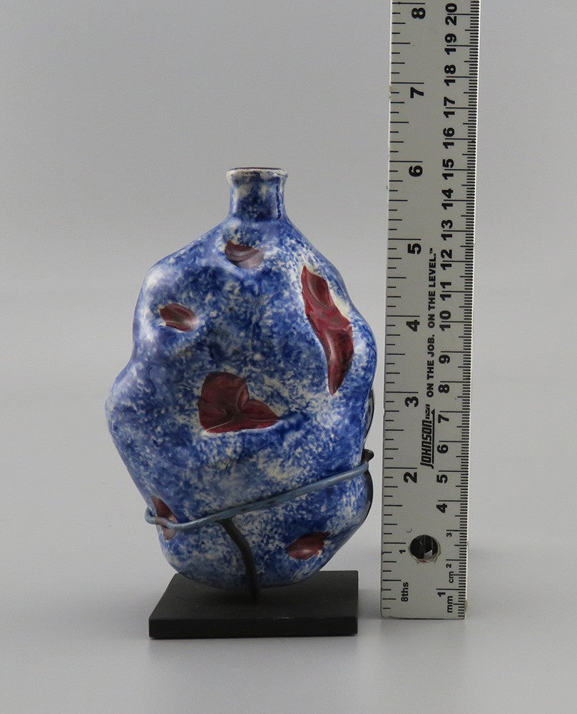 Rare c1820-1860s Blue Speckled American Folk Art Pottery Potato Flask