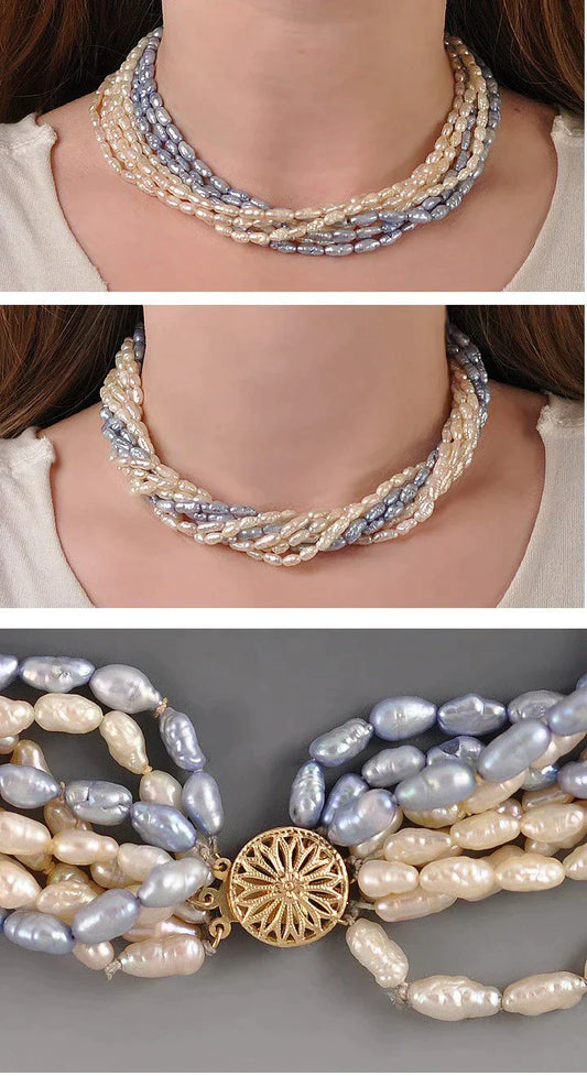 Attractive Two-tone Freshwater Pearl & 14K Gold Filigree Clasp Necklace