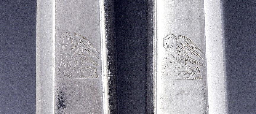 Large Georgian English Sterling Silver Carving Fork Knife Set