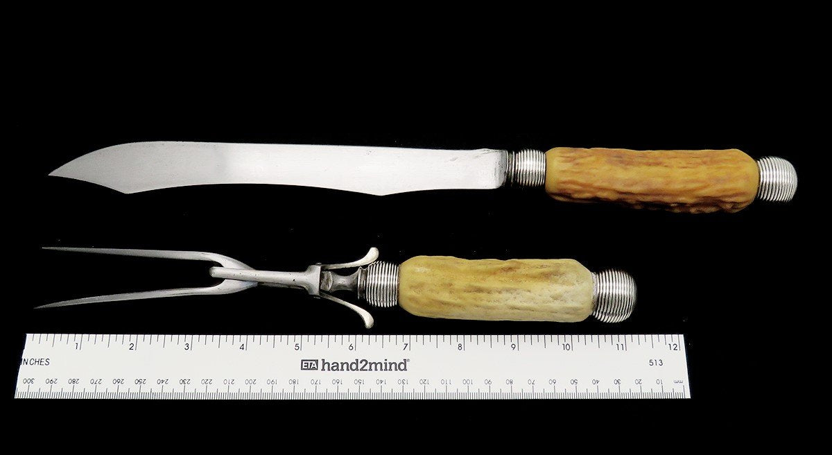 Rare Late 1800s Gorham Sterling Silver Antler Handle Carving Set H51