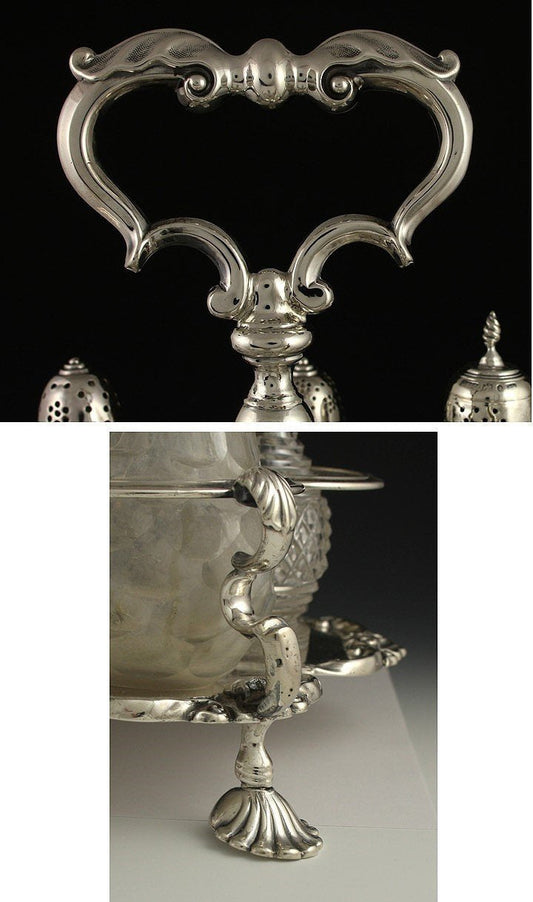 FINE QUALITY ENGLISH STERLING 1836 8 BOTTLE CRUET SET