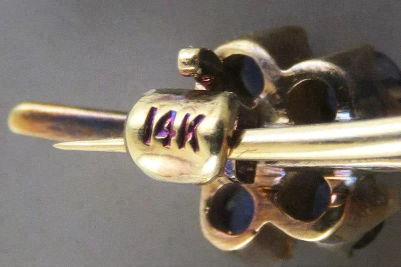 Vintage 14K Yellow Gold Diamond Sapphire Gemstone Flower Bouquet Pin/Brooch