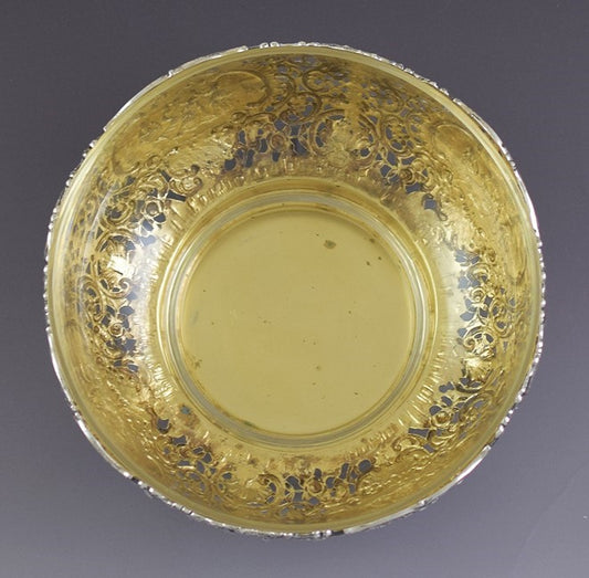 Antique c1900 Art Nouveau German 800 Silver Openwork Bowl w Clear Glass Liner