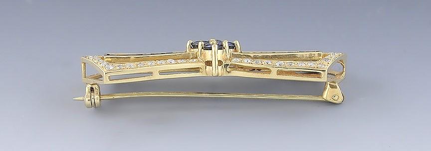 Stunning 14k Yellow Gold Blue Sapphire Diamond Bow Bowtie Pin Brooch