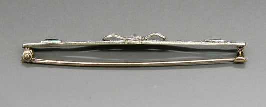 Antique 10K White Gold Diamond Bow Bar Pin Brooch