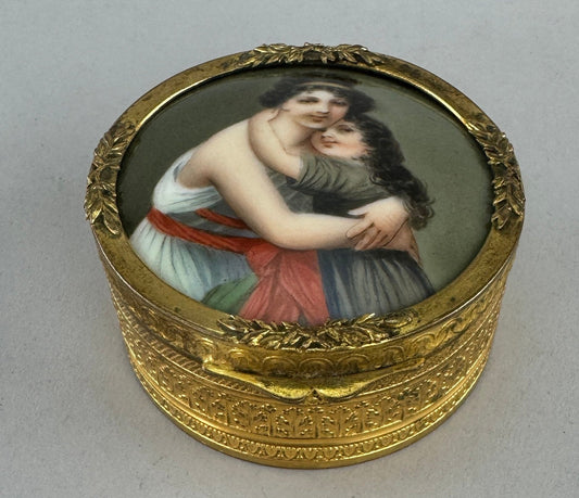 Charming Antique French Gilt Bronze Miniature Portrait Box after Madame Le Brun