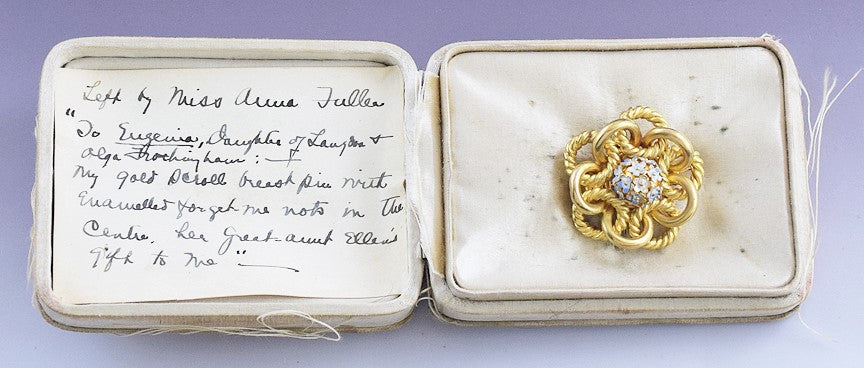 Superb late 1800s Victorian 14k Gold & Enamel Forget-Me-Not Knot Pin / Brooch