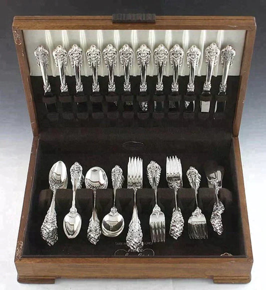 81pc Wallace Grande Baroque Sterling Silver Flatware Set Serves 12