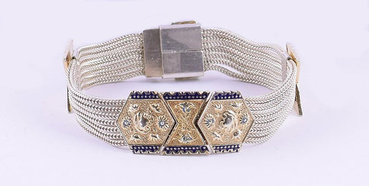 Fantastic Gilt Sterling Silver Victorian-Form Bracelet w/ Enamel from 1960s-70s