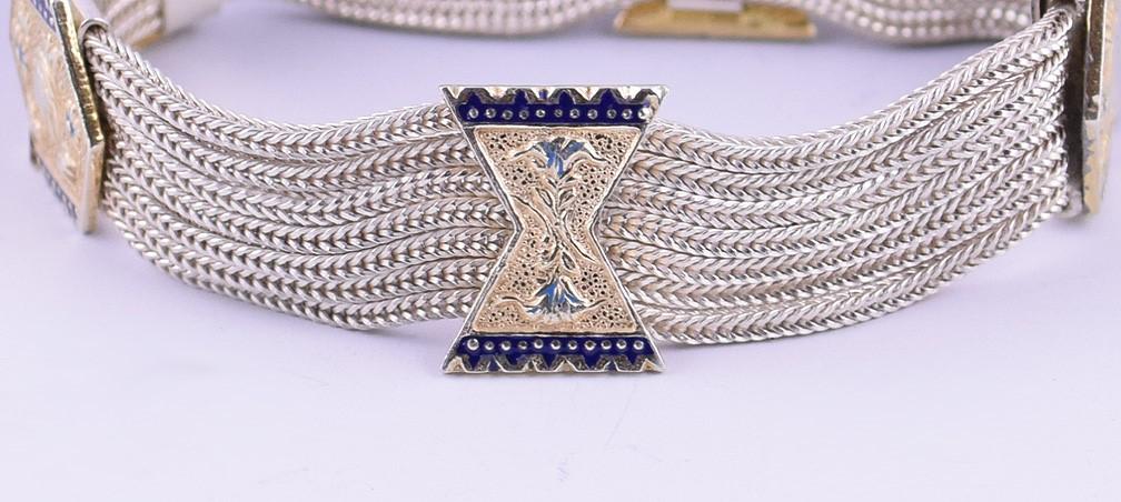 Fantastic Gilt Sterling Silver Victorian-Form Bracelet w/ Enamel from 1960s-70s