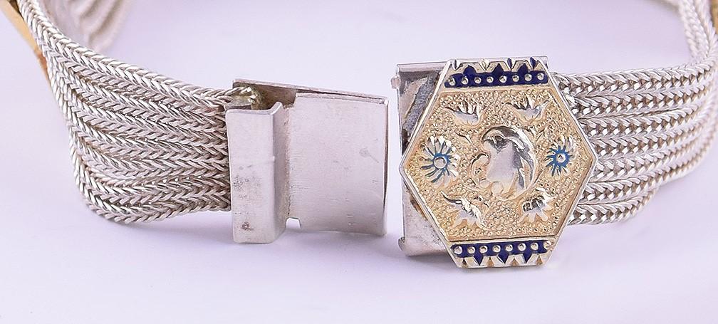 Fantastic Gilt Sterling Silver Victorian-Form Bracelet w/ Enamel from 1960s-70s