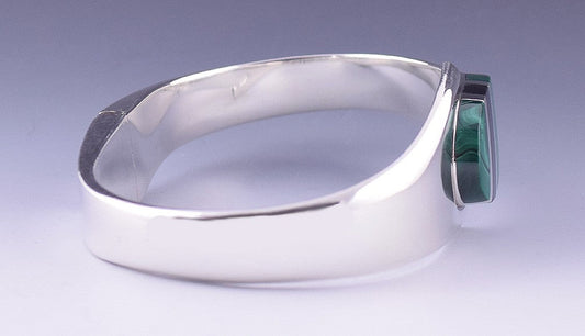 Gorgeous Sterling Silver Malachite Onyx Hinged Bracelet from Mexico