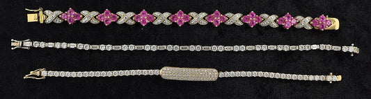 3 Sterling Silver Gold Washed Synthetic Stone Bracelets