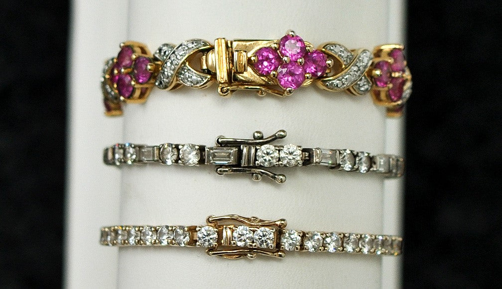 3 Sterling Silver Gold Washed Synthetic Stone Bracelets