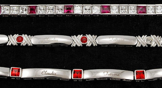 3 Sterling Silver Tennis Bracelets Glass Stones Red