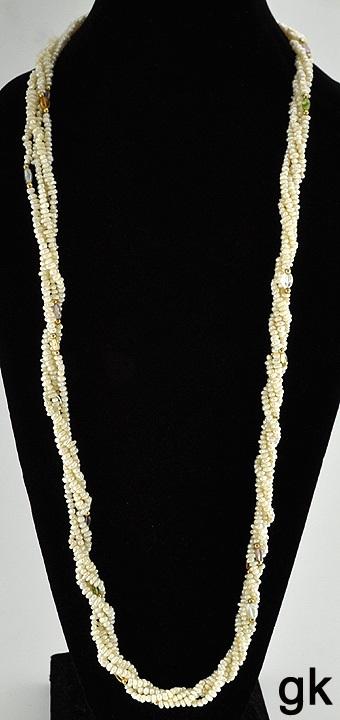 Lovely 4 Strand Twisted Genuine Pearl Necklace Genuine Stones and Gold Beads 38"