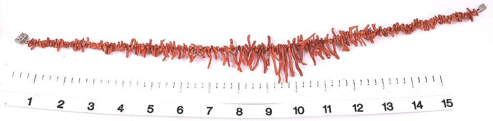 Attractive Bright Red Modern Filigree Clasp Necklace w/ Strands of Branch Coral