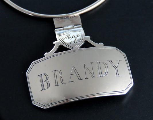 1790 to 1820s Rare Form Sterling Silver Brandy Bottle Tag 2 1/2" Diameter Ring