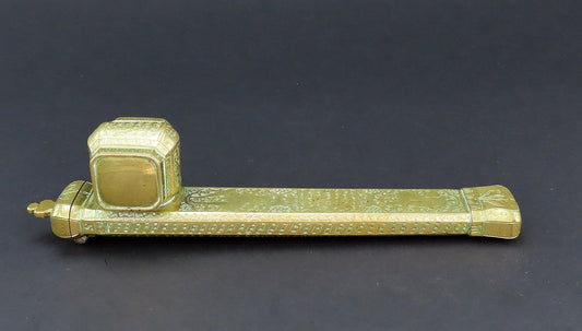 Ottoman Empire Turkish Antique Traveling Scribe Brass Box Quill Pen Inkwell Case