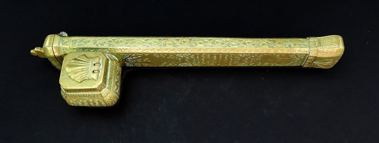 Ottoman Empire Turkish Antique Traveling Scribe Brass Box Quill Pen Inkwell Case