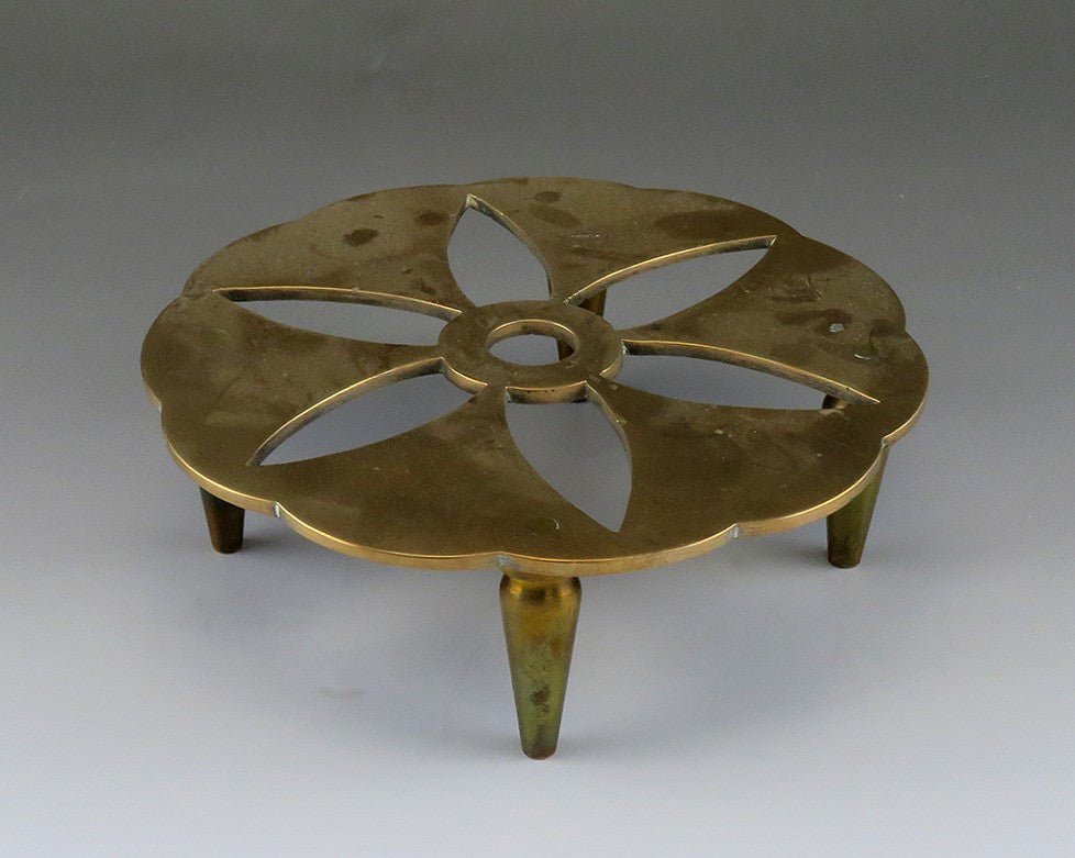 Handsome Antique Brass or Bronze Flower Kettle Stand Trivet