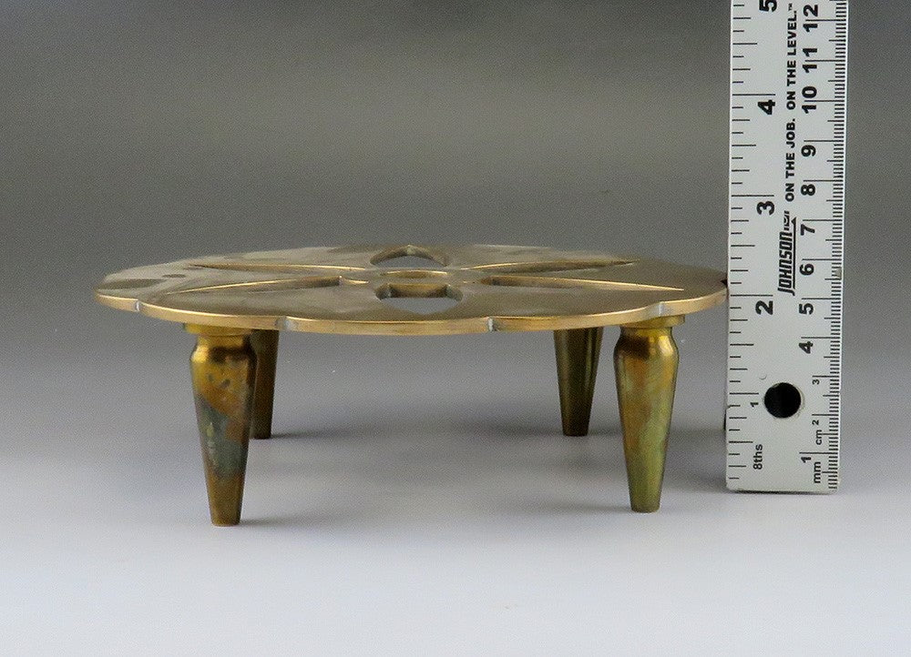 Handsome Antique Brass or Bronze Flower Kettle Stand Trivet