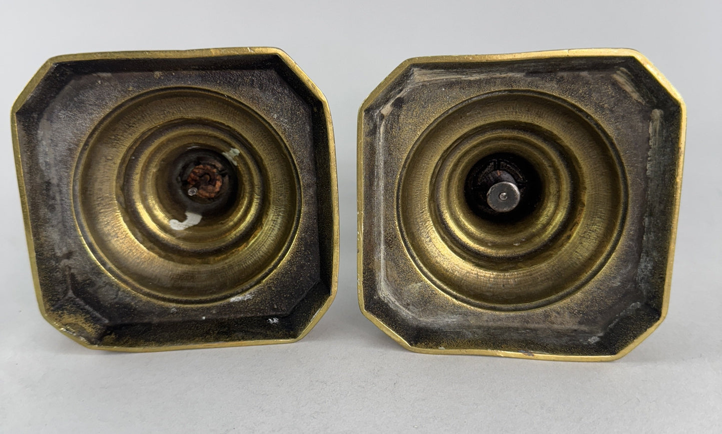Great Pair c1850s English Victorian Brass Push Up 10.5" Candlestick Holders