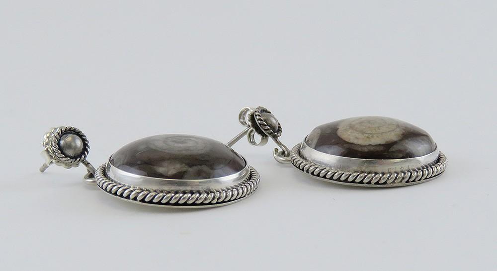 Rare Artie Yellowhorse Navajo Sterling Silver Spiral Fossil Earrings Pendant Set