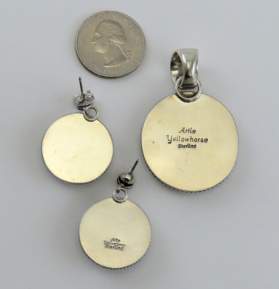 Rare Artie Yellowhorse Navajo Sterling Silver Spiral Fossil Earrings Pendant Set