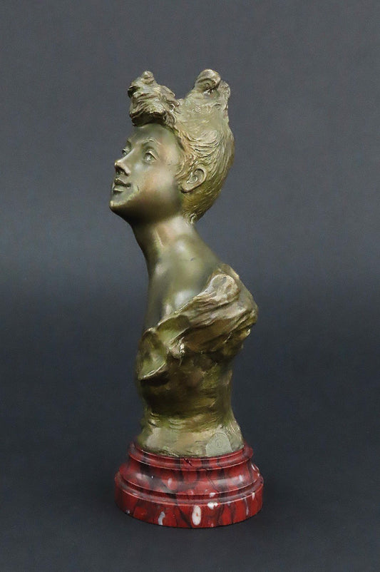 Henri Vidal French Bronze Bust of Young Woman Salon Paris 1st Prize 1892