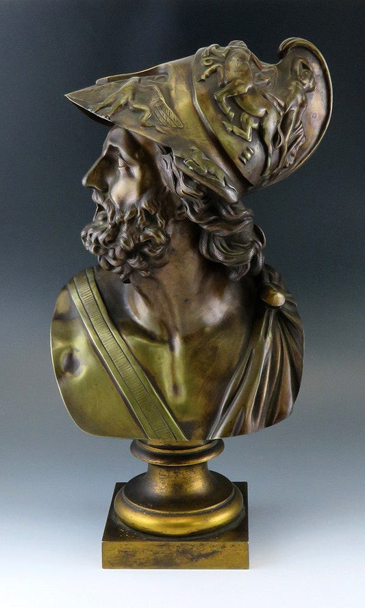 Exceptional Mid/Late 1800s French Bronze Bust of Ajax or Menelaus Trojan Hero
