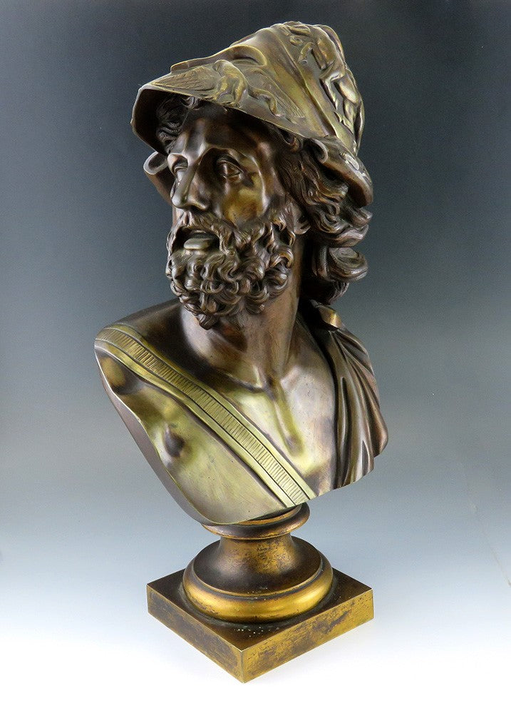 Exceptional Mid/Late 1800s French Bronze Bust of Ajax or Menelaus Trojan Hero