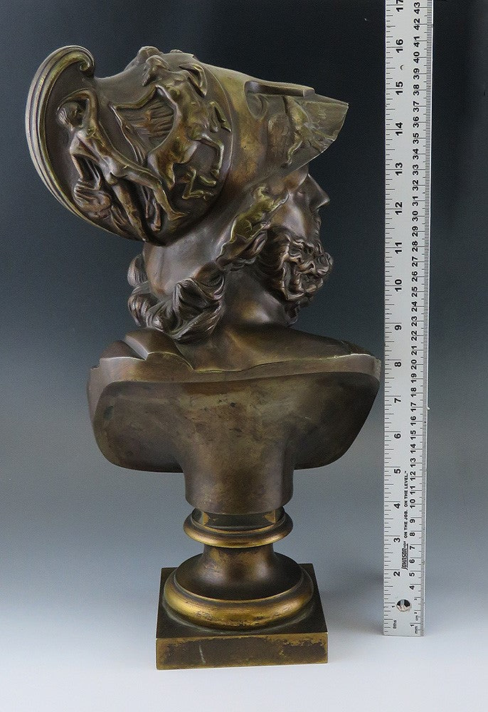 Exceptional Mid/Late 1800s French Bronze Bust of Ajax or Menelaus Trojan Hero
