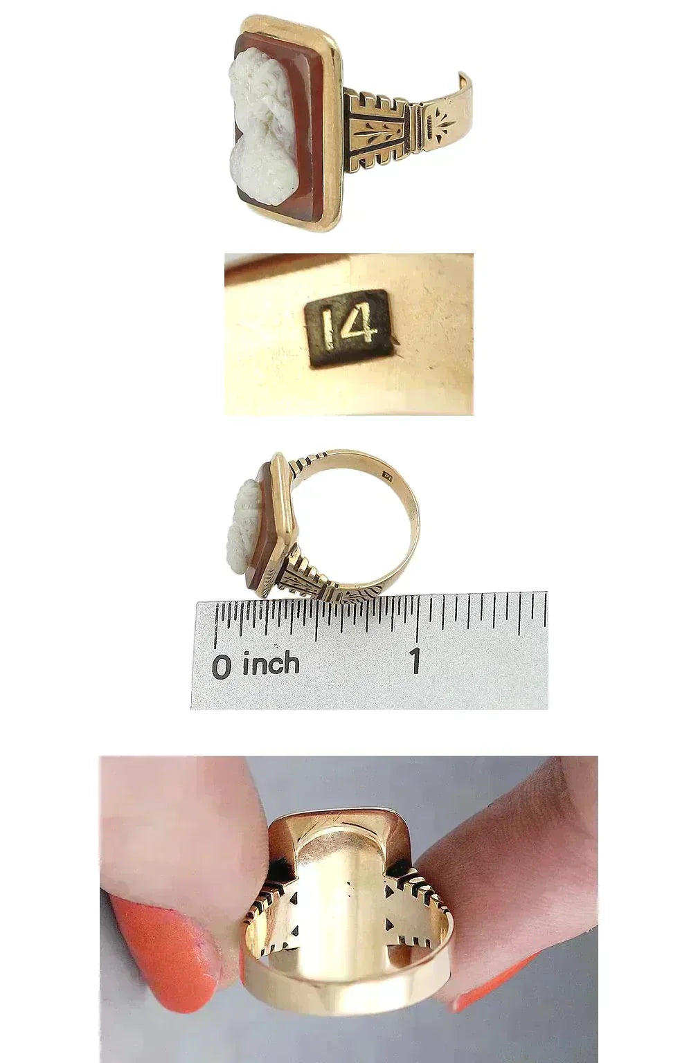 Victorian Carved Sardonyx Cameo 14K Gold Ring