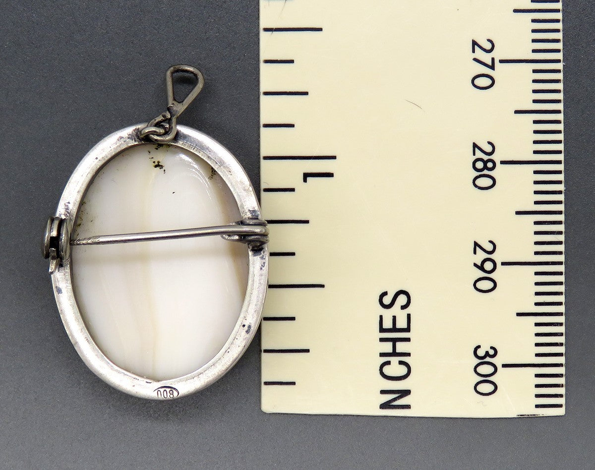 Lovely VTG Italian 800 Silver Abalone MOP Cameo Pin Brooch Pendant