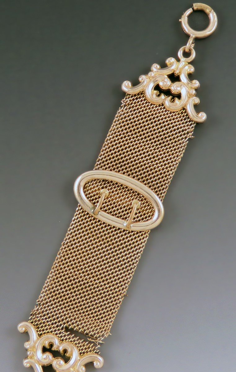 Neat American Victorian Gold Filled Mesh Chain Buckle Watch Fob AS IS