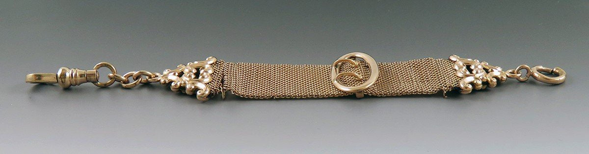 Neat American Victorian Gold Filled Mesh Chain Buckle Watch Fob AS IS