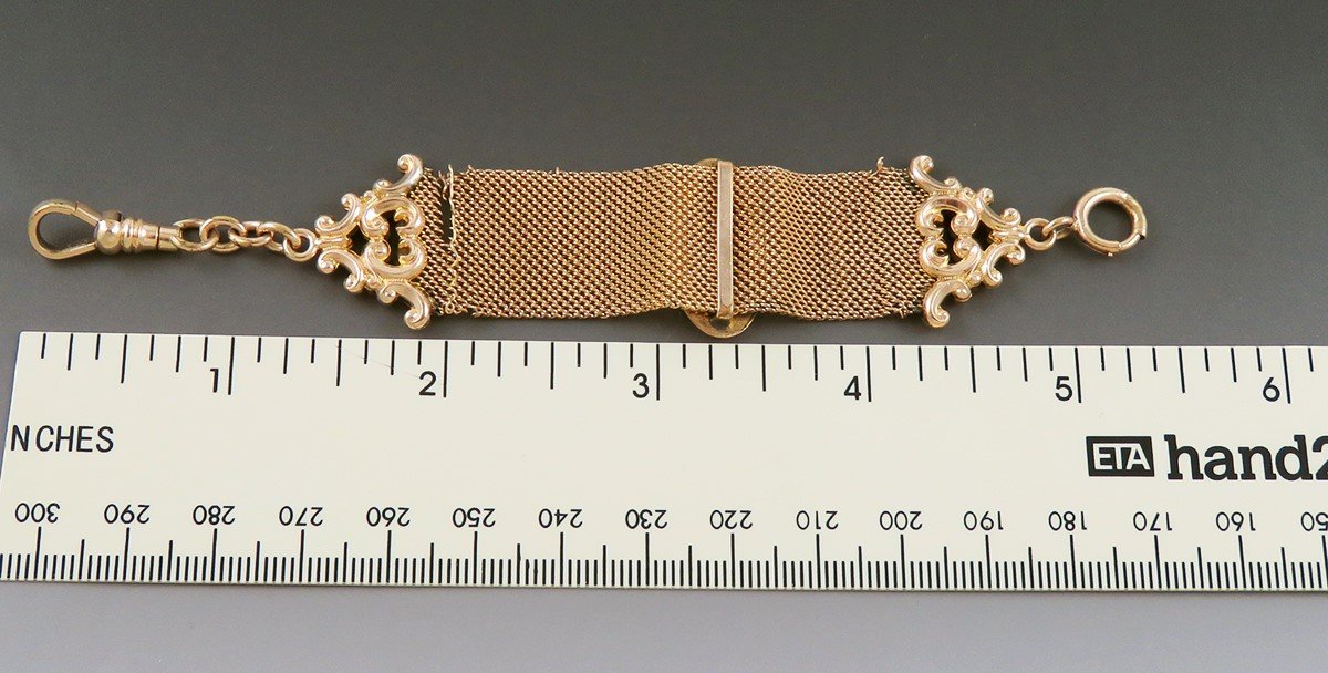 Neat American Victorian Gold Filled Mesh Chain Buckle Watch Fob AS IS