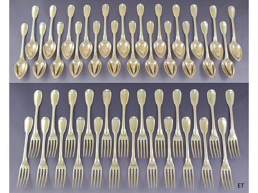 48pc Antique c1820 French 950 Silver Buffet Flatware Set Forks Spoons