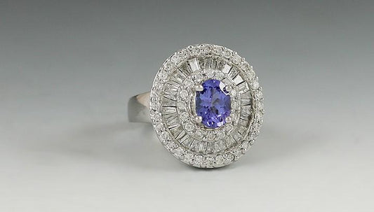 Beautiful ~1.5Ct Diamond & Tanzanite ~1.25Ct 18K White Gold Ring