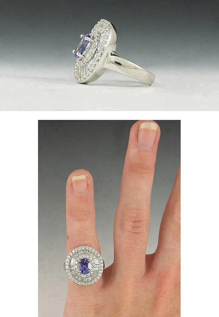 Beautiful ~1.5Ct Diamond & Tanzanite ~1.25Ct 18K White Gold Ring