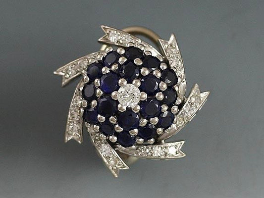 Striking Pair 14k White Gold Sapphire Diamond Earrings