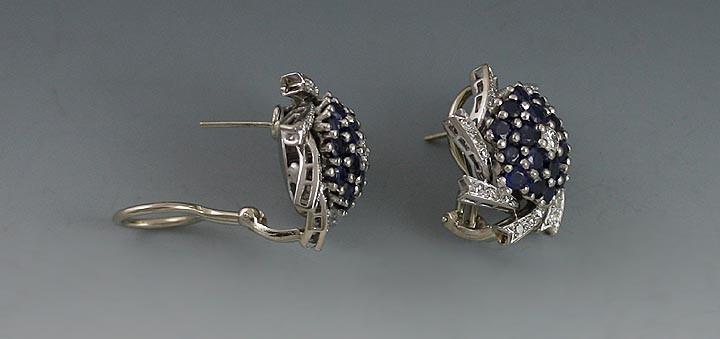 Striking Pair 14k White Gold Sapphire Diamond Earrings