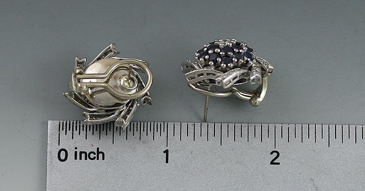 Striking Pair 14k White Gold Sapphire Diamond Earrings