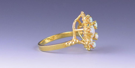 Lovely 18k Yellow Gold Filigree Opal Butterfly Form Openwork Ring