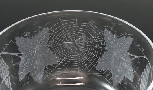 Lovely VTG Pairpoint Grape Vine Cluster Spiderweb Butterfly Etched Bowl