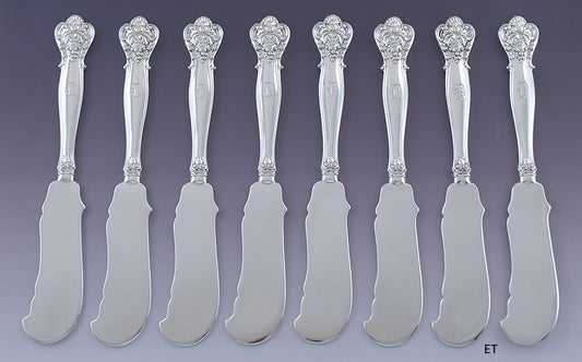 Fab set 8 Durgin Sterling Silver New Vintage Solid Butter Knives D Mono