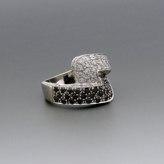 Beautiful 18k White Gold ~1.2ct White Diamond ~.56ct Black Diamond Bypass Ring